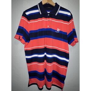 RLX Ralph Lauren Shirt Mens Large Red Blue Stripe Golf Polo Performance W/ Logo